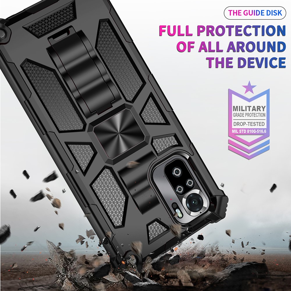 Armor Shockproof Kickstand PC TPU Phone Case with Magnetic Metal Sheet for Xiaomi Redmi Note 10 4G / Redmi Note 10S - Black-3