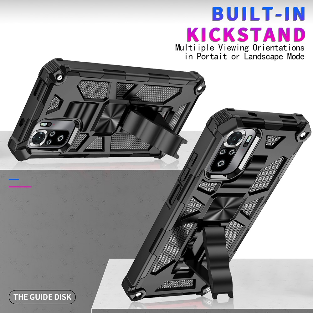 Armor Shockproof Kickstand PC TPU Phone Case with Magnetic Metal Sheet for Xiaomi Redmi Note 10 4G / Redmi Note 10S - Black-4