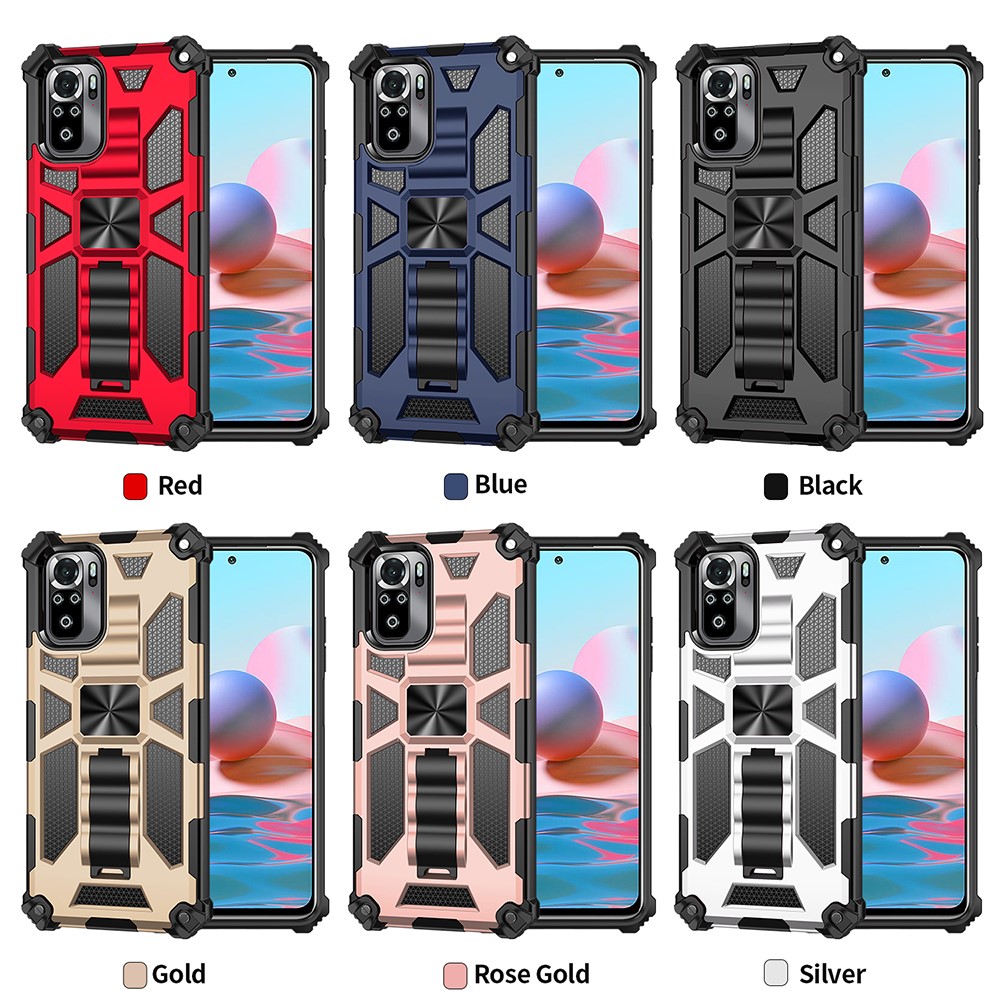 Armor Shockproof Kickstand PC TPU Phone Case with Magnetic Metal Sheet for Xiaomi Redmi Note 10 4G / Redmi Note 10S - Black-8