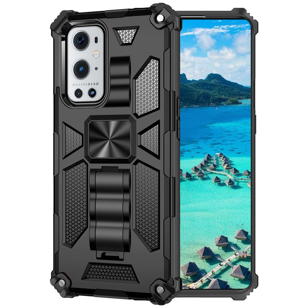 Armor Shockproof Kickstand PC TPU Phone Case with Magnetic Metal Sheet for OnePlus 9 Pro - Black-1
