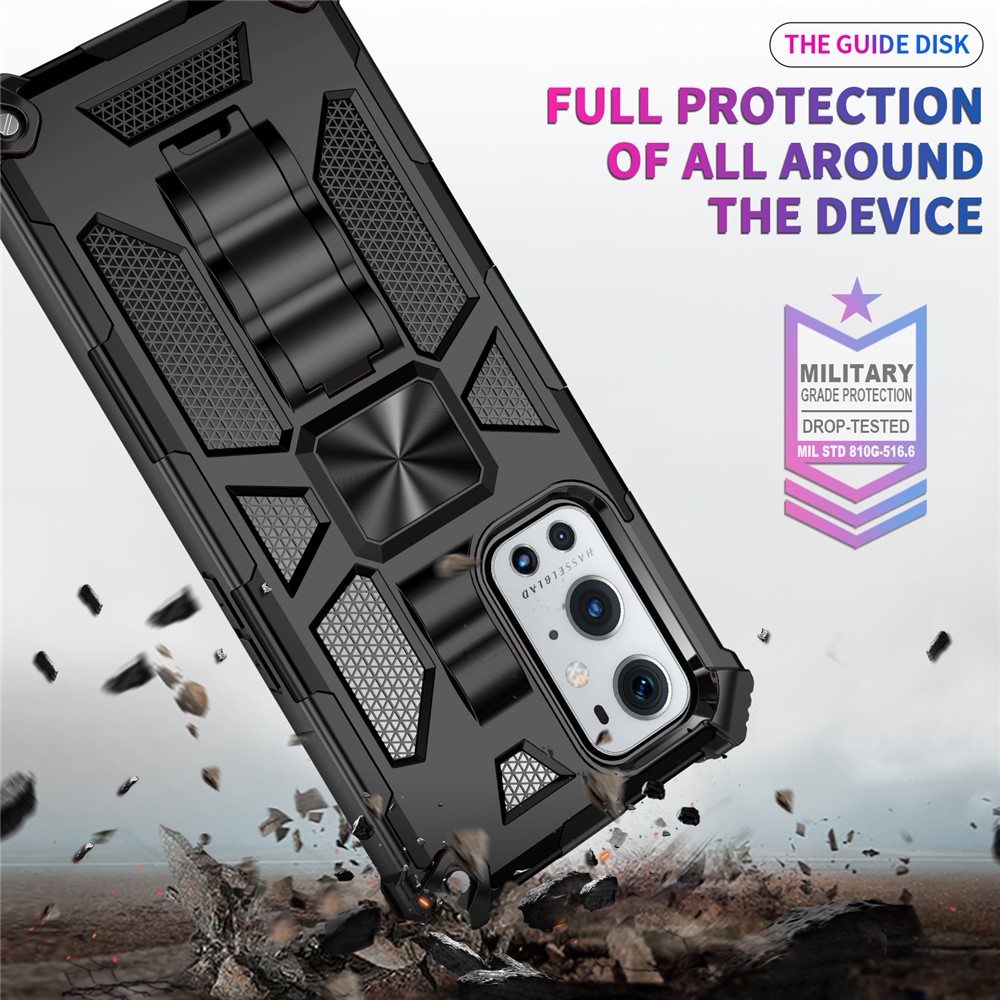 Armor Shockproof Kickstand PC TPU Phone Case with Magnetic Metal Sheet for OnePlus 9 Pro - Black-3