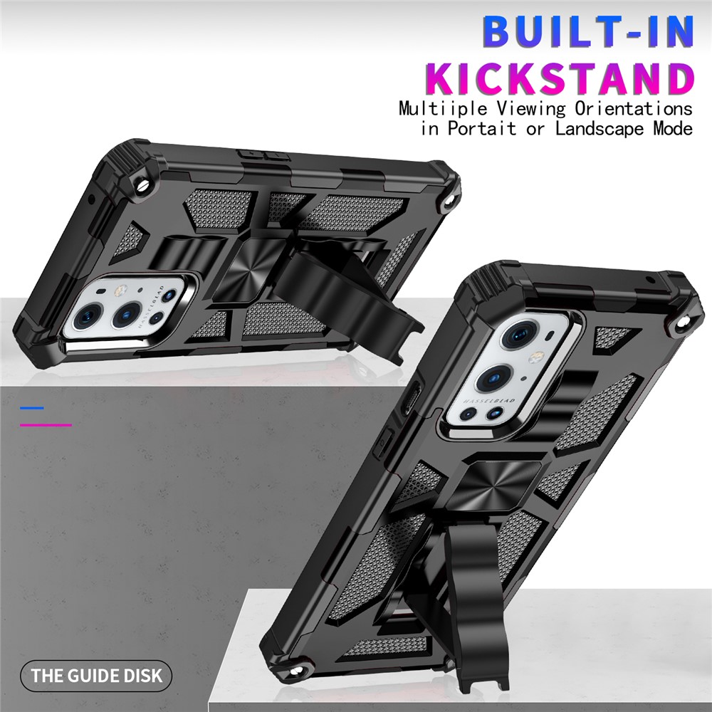 Armor Shockproof Kickstand PC TPU Phone Case with Magnetic Metal Sheet for OnePlus 9 Pro - Black-4