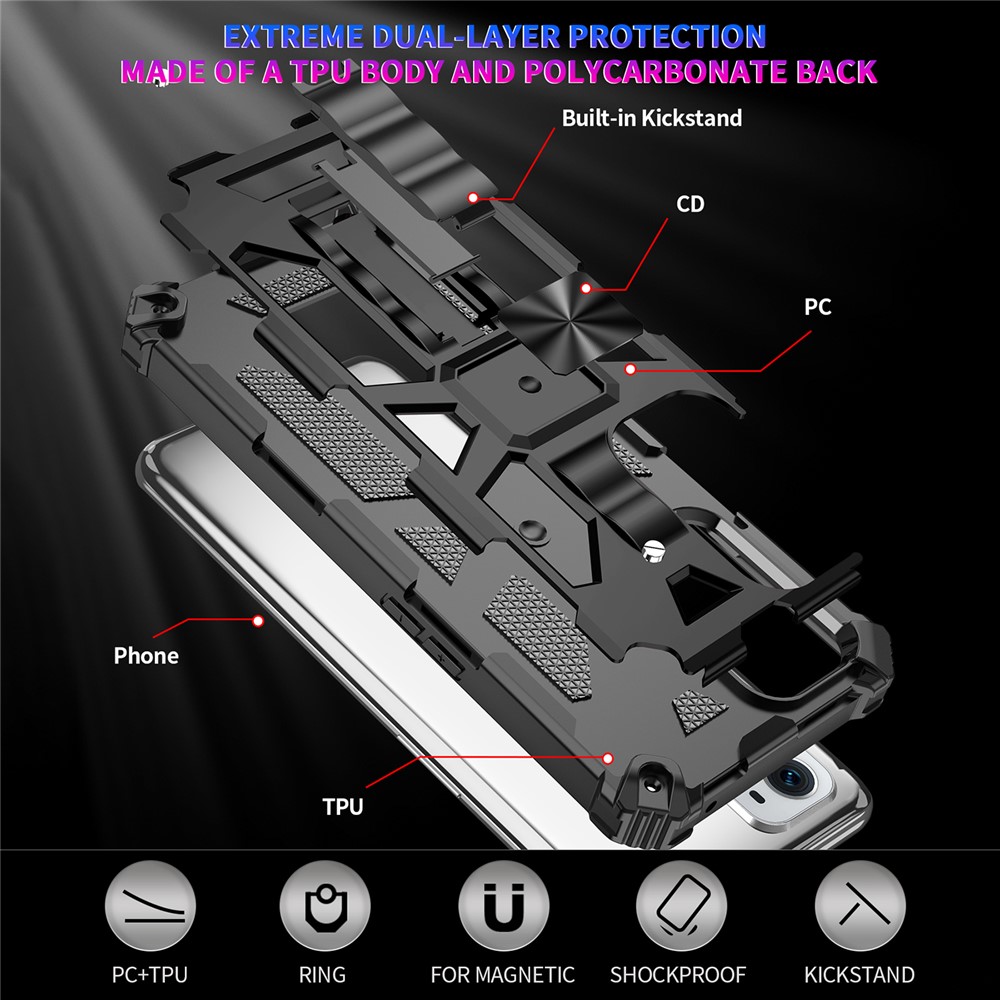 Armor Shockproof Kickstand PC TPU Phone Case with Magnetic Metal Sheet for OnePlus 9 Pro - Black-5