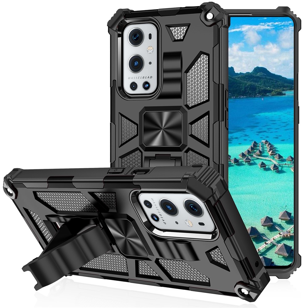 Armor Shockproof Kickstand PC TPU Phone Case with Magnetic Metal Sheet for OnePlus 9 Pro - Black-6