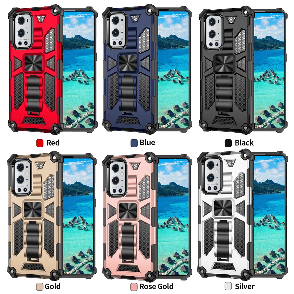 Armor Shockproof Kickstand PC TPU Phone Case with Magnetic Metal Sheet for OnePlus 9 Pro - Black-8