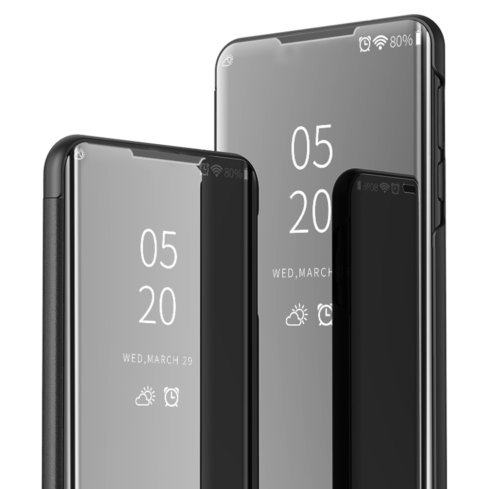Plated Mirror Surface Leather Case for Xiaomi Redmi Note 10 4G/Note 10S View Window Phone Stand - Black-3