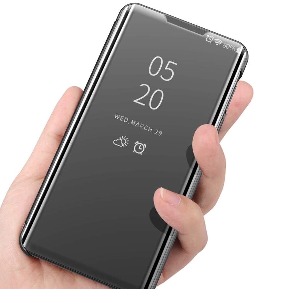 Plated Mirror Surface Leather Case for Xiaomi Redmi Note 10 4G/Note 10S View Window Phone Stand - Black-4