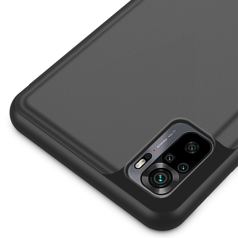 Plated Mirror Surface Leather Case for Xiaomi Redmi Note 10 4G/Note 10S View Window Phone Stand - Black-8