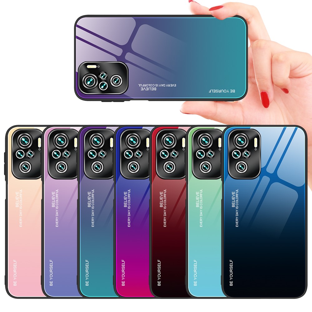 Color Gradient Pattern Tempered Glass Phone Back Case Shell for Xiaomi Redmi Note 10 4G - Gold / Pink-10