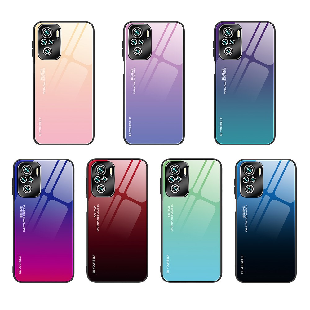 Color Gradient Pattern Tempered Glass Phone Back Case Shell for Xiaomi Redmi Note 10 4G - Gold / Pink-2