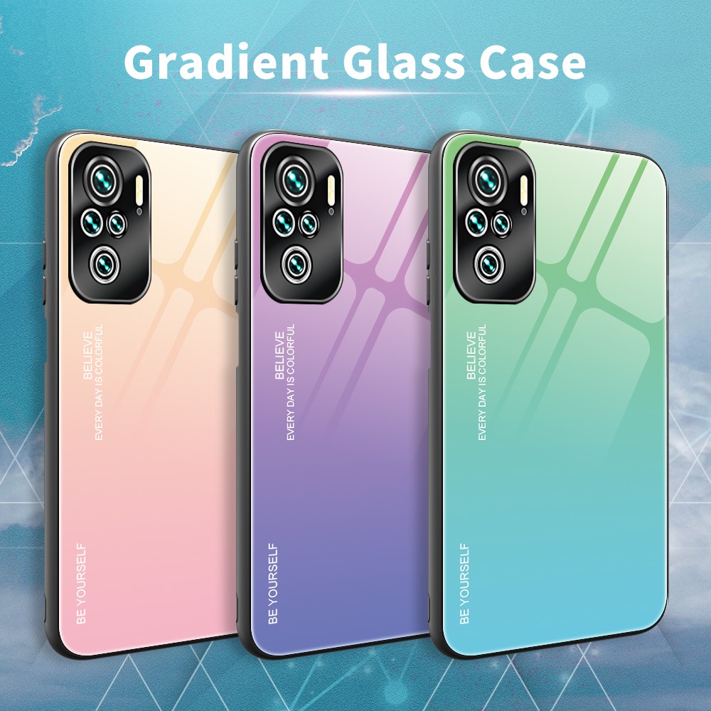Color Gradient Pattern Tempered Glass Phone Back Case Shell for Xiaomi Redmi Note 10 4G - Gold / Pink-3