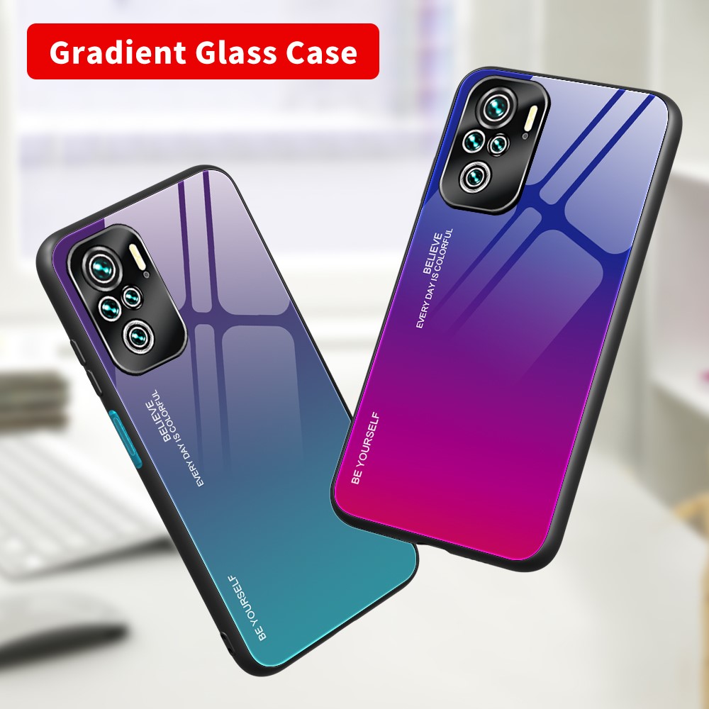 Color Gradient Pattern Tempered Glass Phone Back Case Shell for Xiaomi Redmi Note 10 4G - Gold / Pink-4
