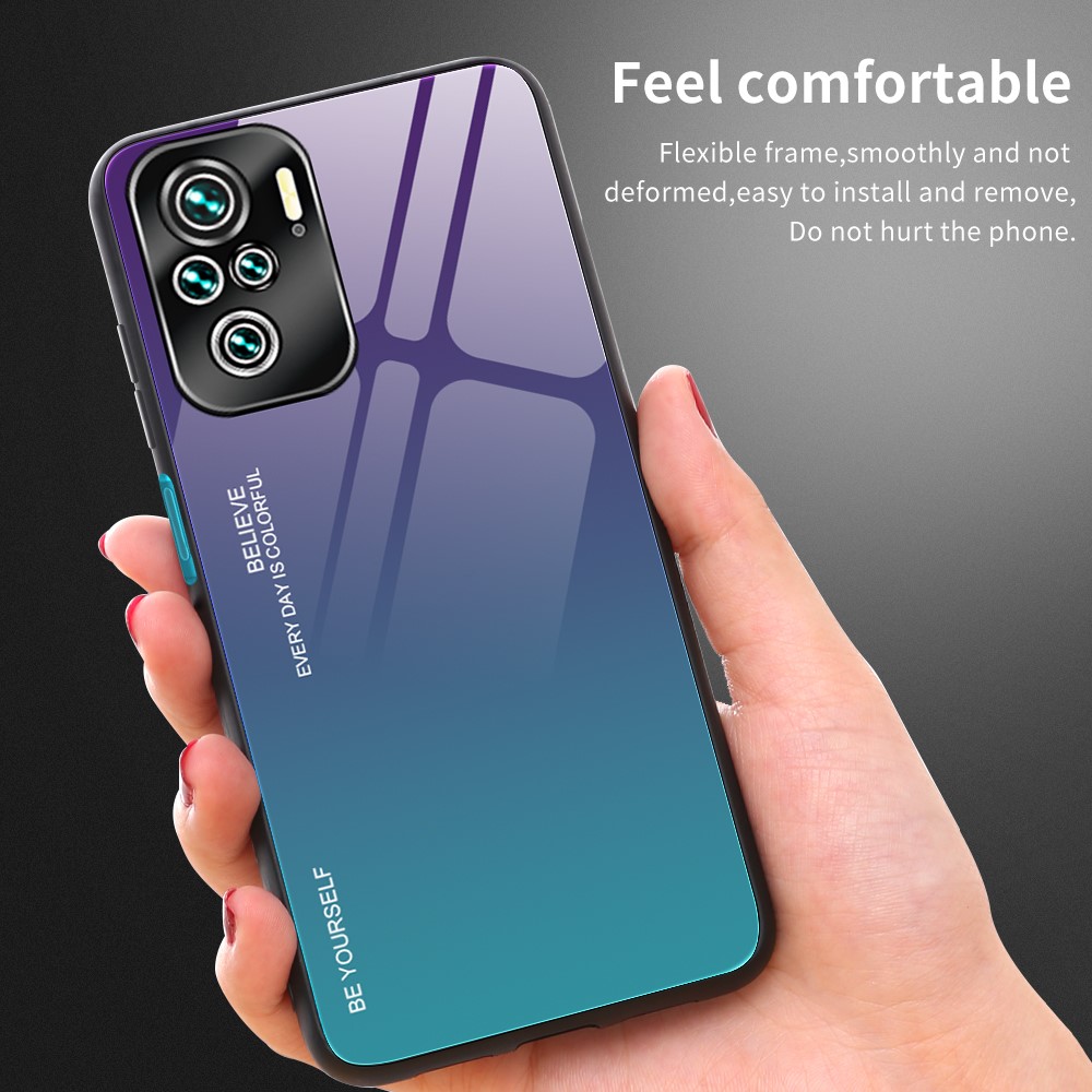 Color Gradient Pattern Tempered Glass Phone Back Case Shell for Xiaomi Redmi Note 10 4G - Gold / Pink-6