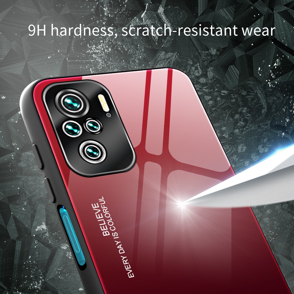 Color Gradient Pattern Tempered Glass Phone Back Case Shell for Xiaomi Redmi Note 10 4G - Gold / Pink-9