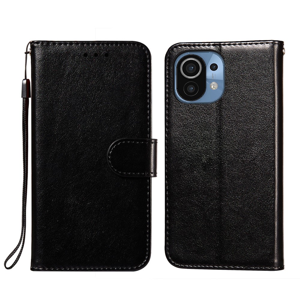 Dual-sided Magnetic Clasp Leather Wallet Stand Phone Case Shell for Xiaomi Mi 11 - Black-1