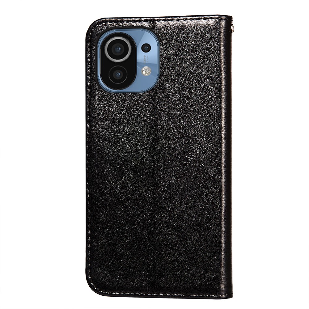 Dual-sided Magnetic Clasp Leather Wallet Stand Phone Case Shell for Xiaomi Mi 11 - Black-6