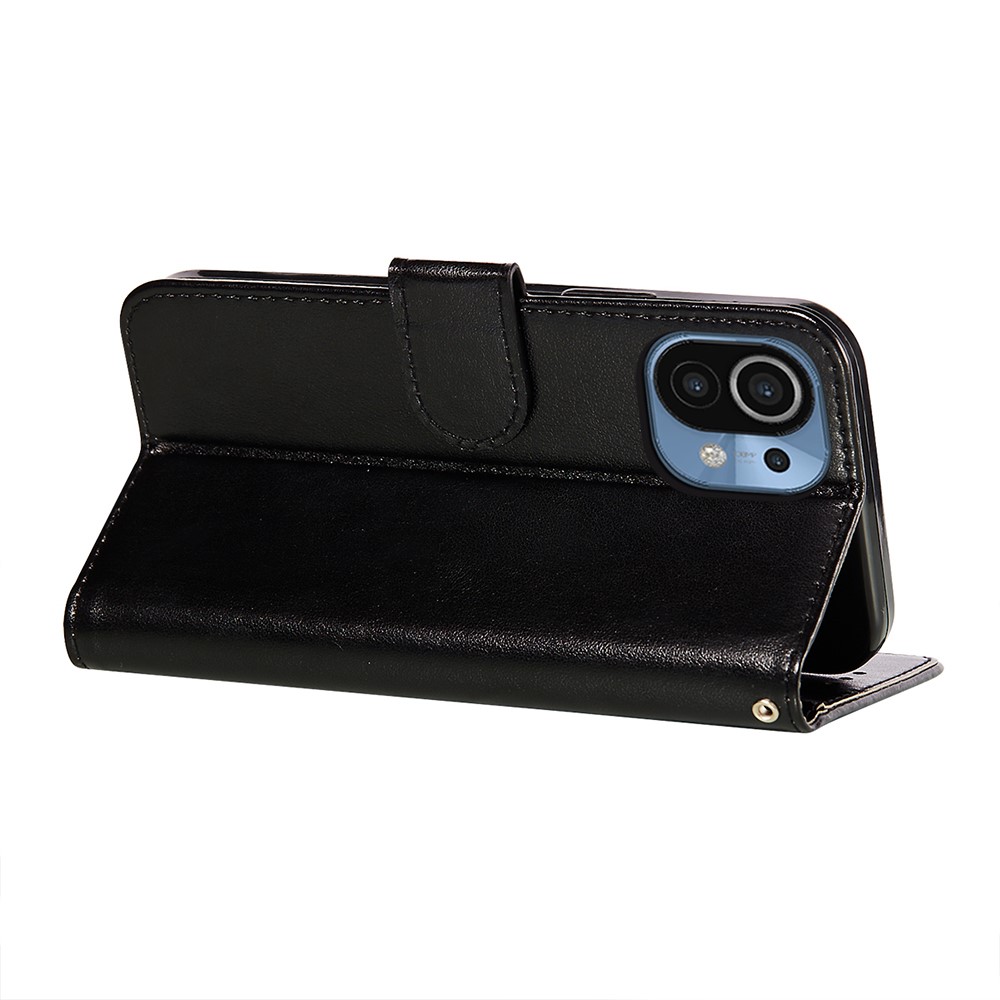 Dual-sided Magnetic Clasp Leather Wallet Stand Phone Case Shell for Xiaomi Mi 11 - Black-9