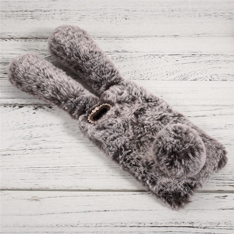 For Xiaomi Mi 6 Plus Bunny Shape Rhinestone Warm Fluffy Fur Soft TPU Cover - Brown-3