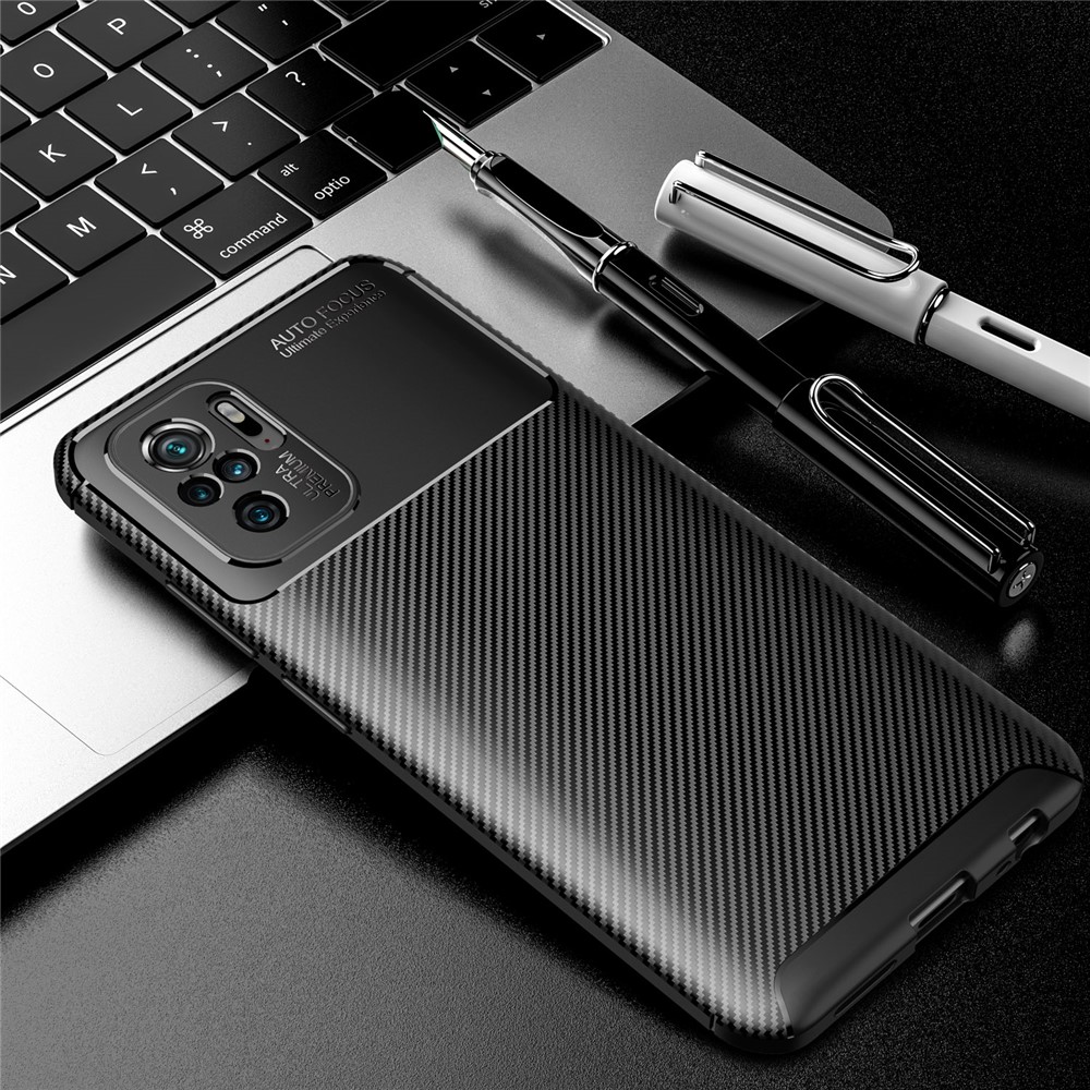 Carbon Fiber Texture TPU Drop-proof Phone Case Cover Shell for Xiaomi Redmi Note 10 4G - Black-14