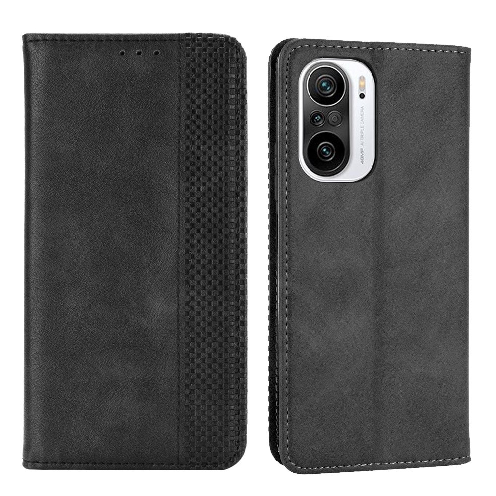 Magnetic Vintage Style Phone Case Wallet Stand Leather Cover for Xiaomi Redmi K40 / K40 Pro - Black-1