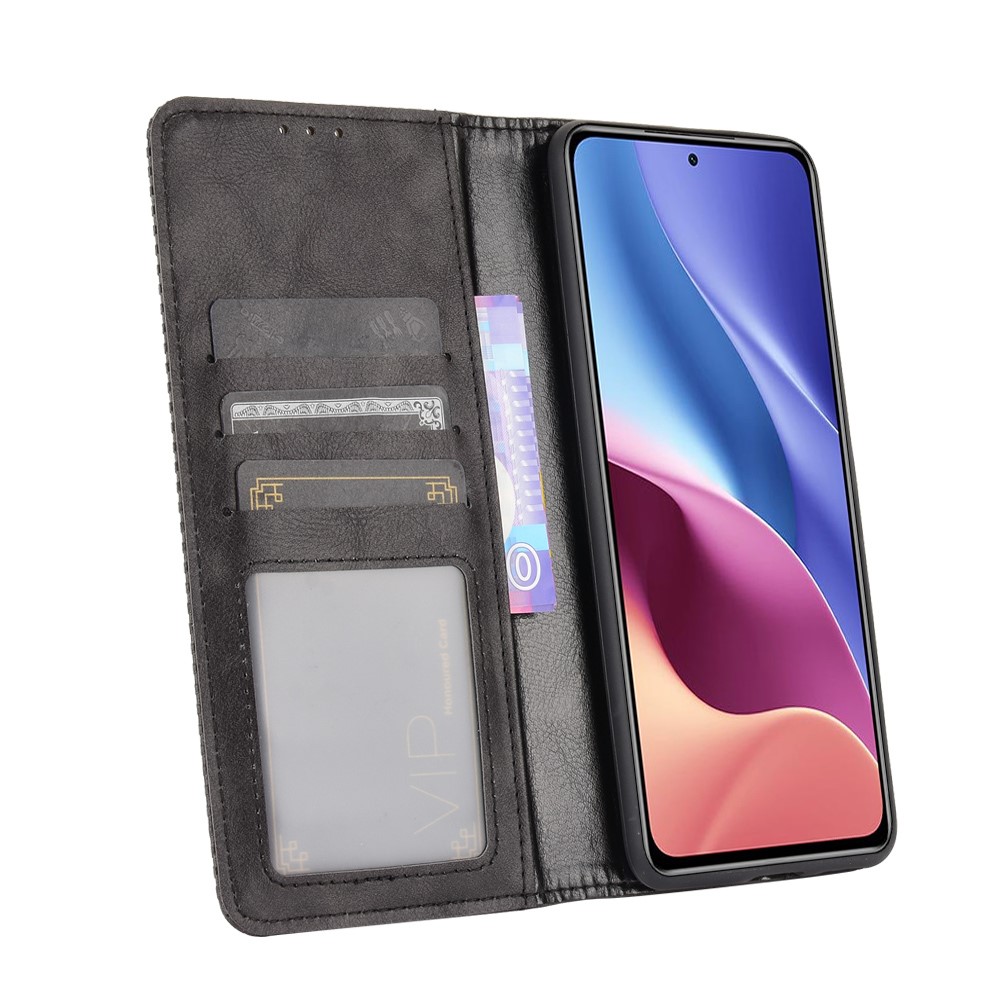 Magnetic Vintage Style Phone Case Wallet Stand Leather Cover for Xiaomi Redmi K40 / K40 Pro - Black-3