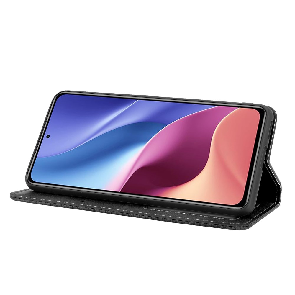 Magnetic Vintage Style Phone Case Wallet Stand Leather Cover for Xiaomi Redmi K40 / K40 Pro - Black-4