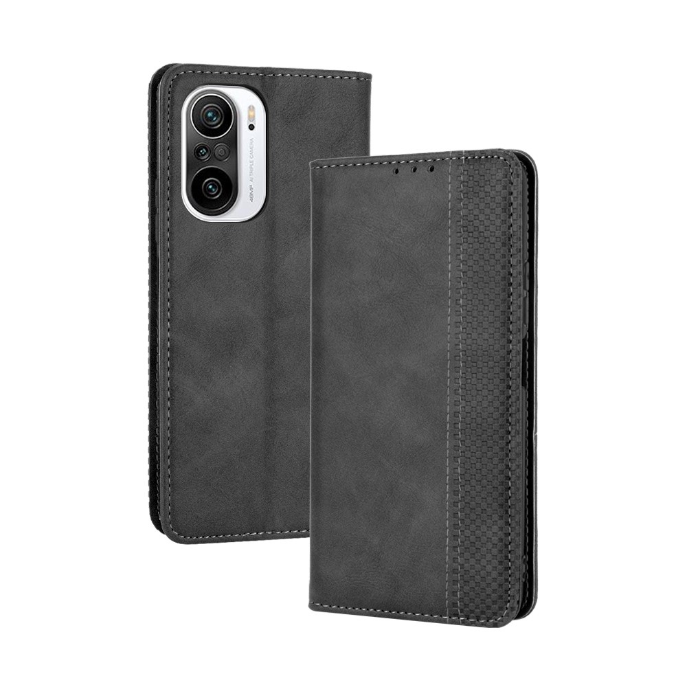 Magnetic Vintage Style Phone Case Wallet Stand Leather Cover for Xiaomi Redmi K40 / K40 Pro - Black-7