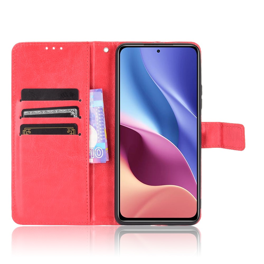 Crazy Horse Texture Wallet Design PU Leather Stand Protector Cover for Xiaomi Redmi K40 Pro / Redmi K40 - Red-3