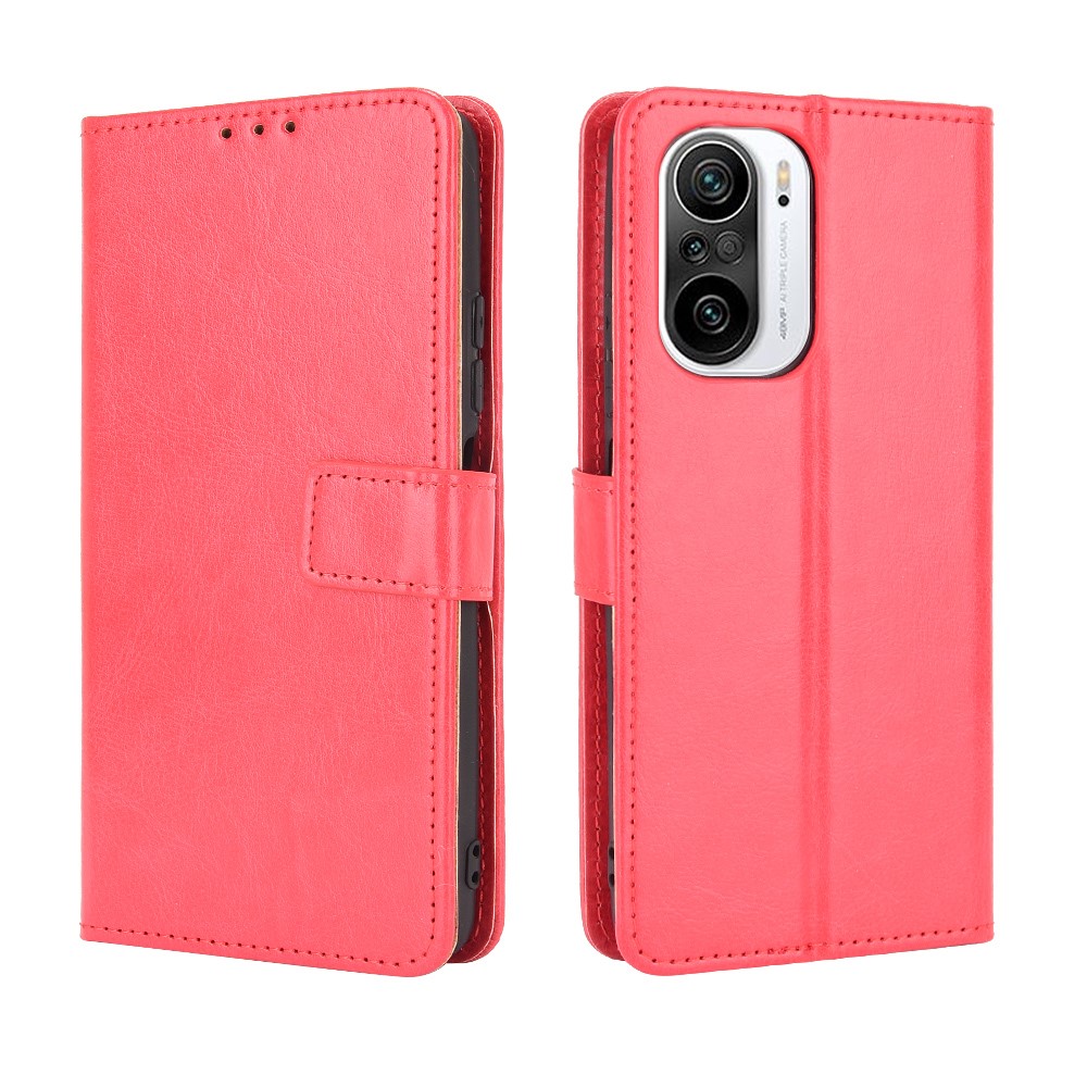 Crazy Horse Texture Wallet Design PU Leather Stand Protector Cover for Xiaomi Redmi K40 Pro / Redmi K40 - Red-6