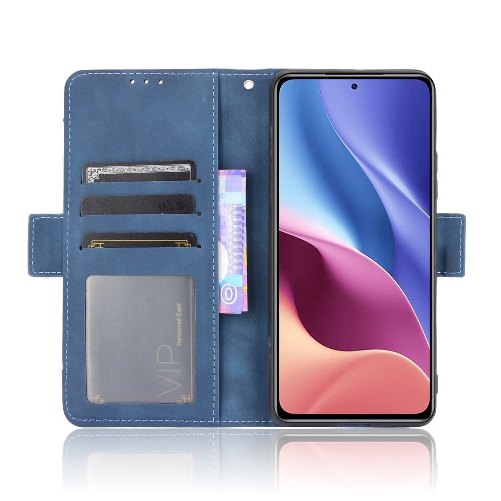 Étui de Protection du Portefeuille en Cuir Avec Plusieurs Emplacements de Carte Pour Xiaomi Redmi K40 Pro / Redmi K40 / Redmi K40 Pro + / mi 11i / Poco F3 - Bleu