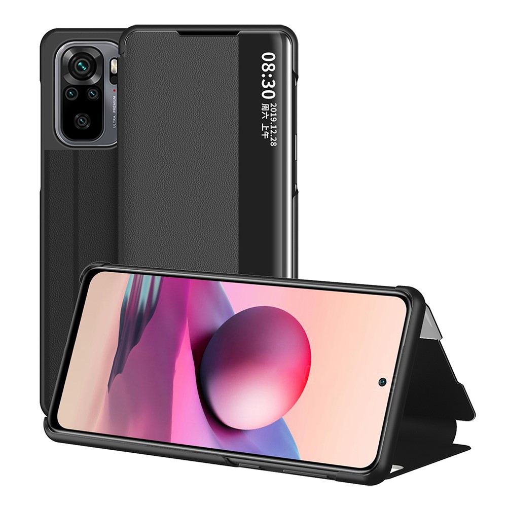View Window Flip Leather Shell for Xiaomi Redmi Note 10 4G/5G / Note 10S - Black-1