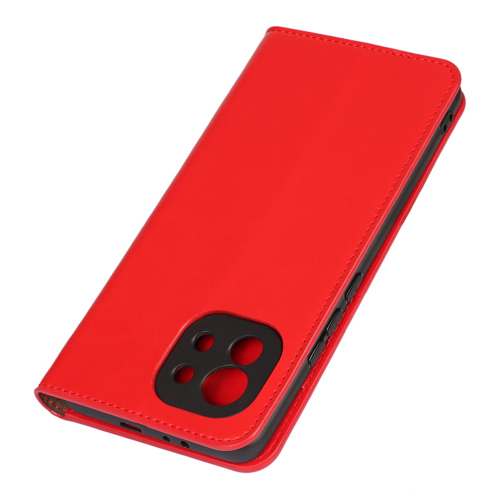 Crazy Horse Genuine Leather Wallet Phone Case Cover Stand for Xiaomi Mi 11 - Red-4