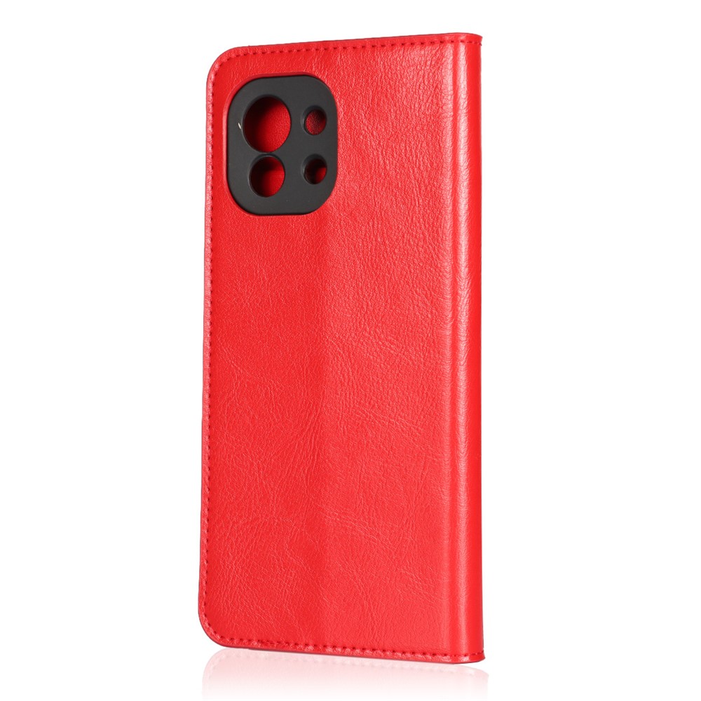 Crazy Horse Genuine Leather Wallet Phone Case Cover Stand for Xiaomi Mi 11 - Red-7