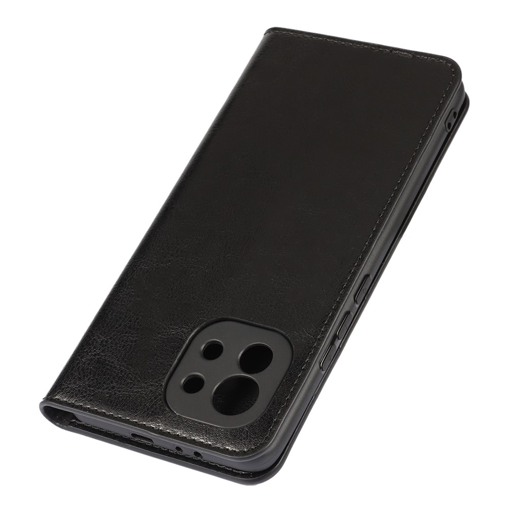 Crazy Horse Genuine Leather Wallet Phone Case Cover Stand for Xiaomi Mi 11 - Black-4