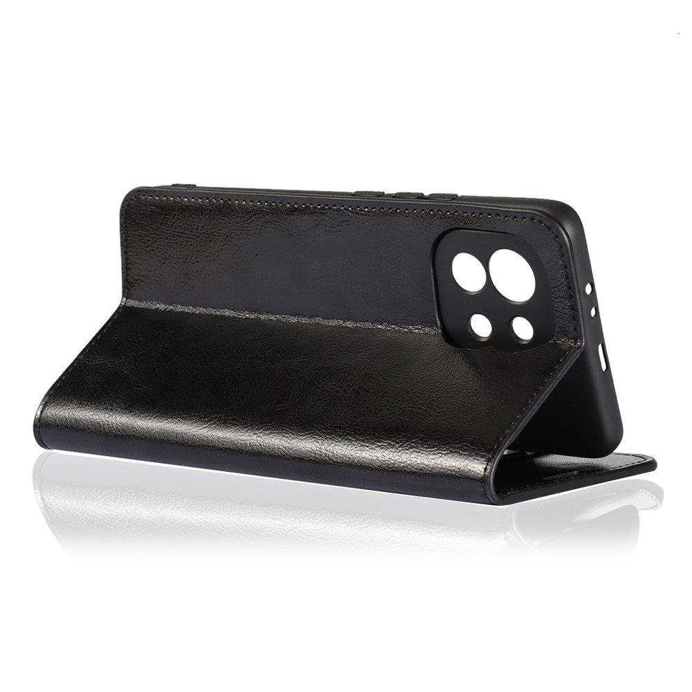 Crazy Horse Genuine Leather Wallet Phone Case Cover Stand for Xiaomi Mi 11 - Black-5