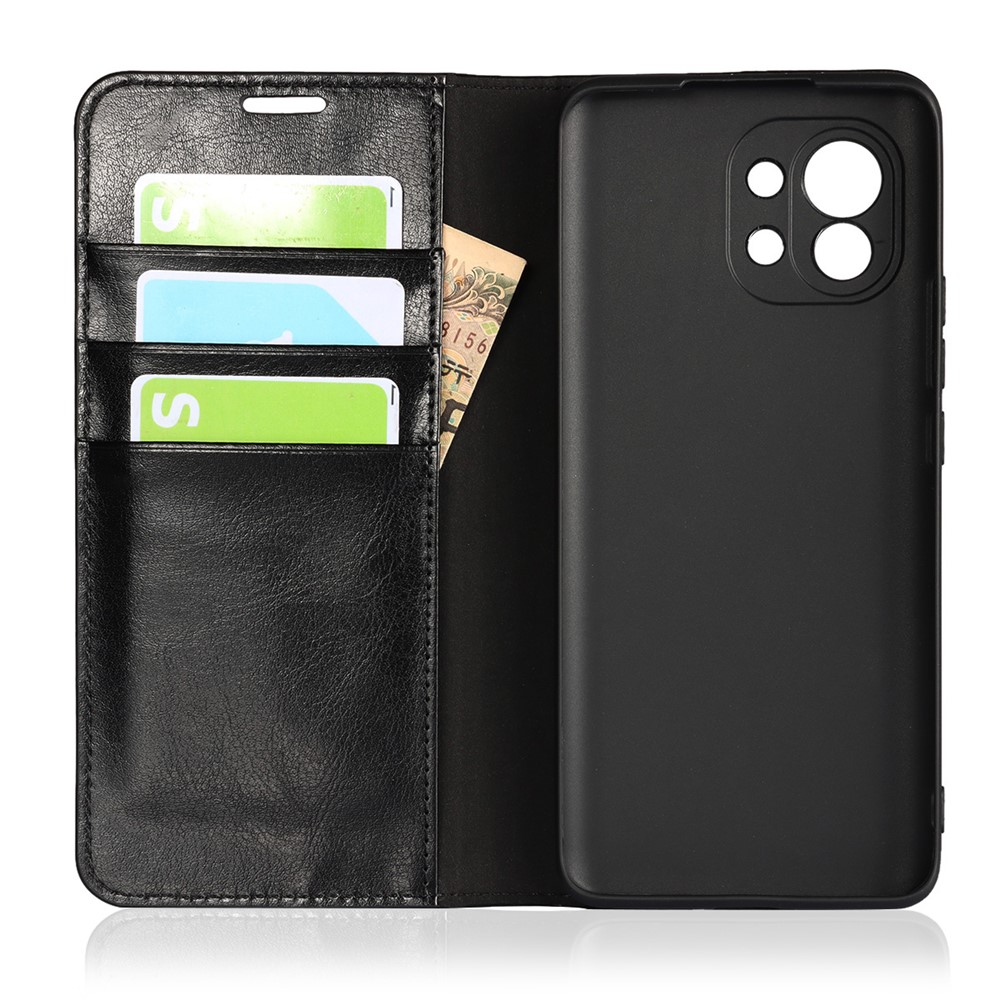 Crazy Horse Genuine Leather Wallet Phone Case Cover Stand for Xiaomi Mi 11 - Black-6