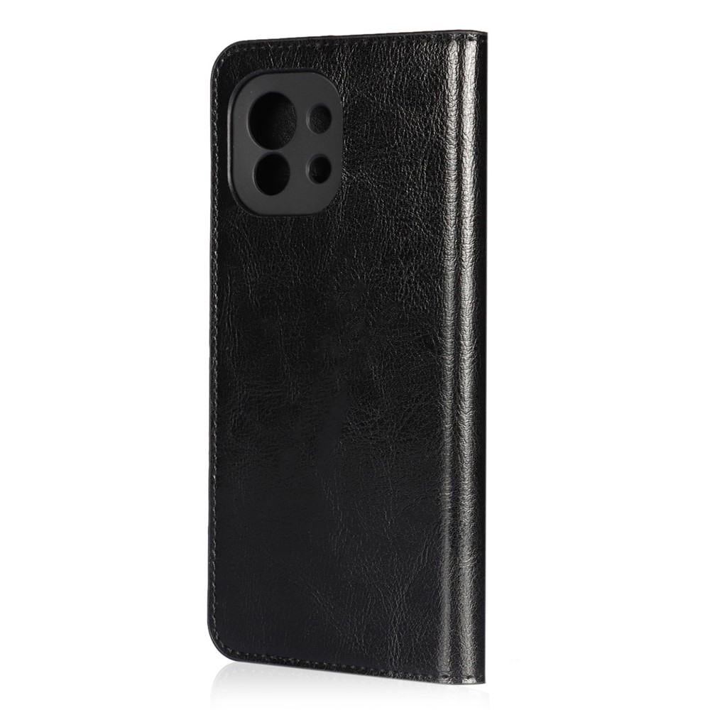 Crazy Horse Genuine Leather Wallet Phone Case Cover Stand for Xiaomi Mi 11 - Black-8