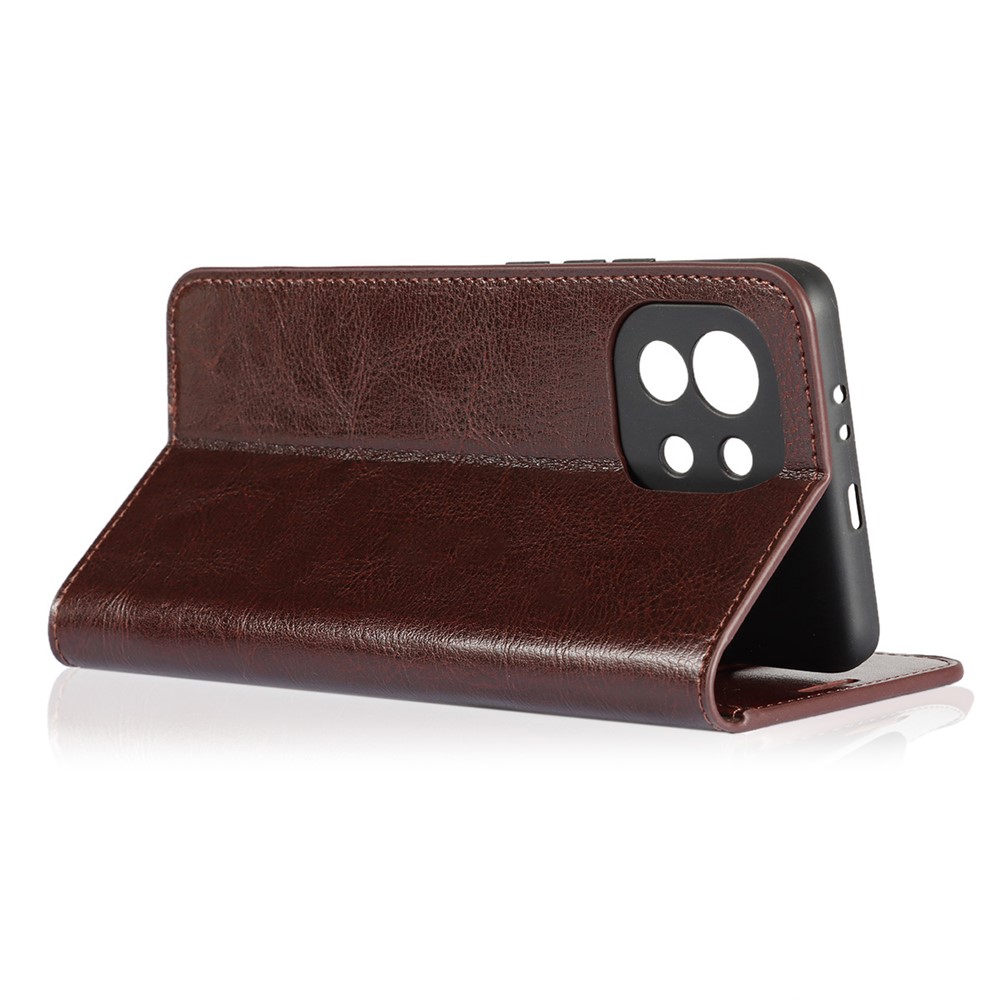 Crazy Horse Genuine Leather Wallet Phone Case Cover Stand for Xiaomi Mi 11 - Coffee-5