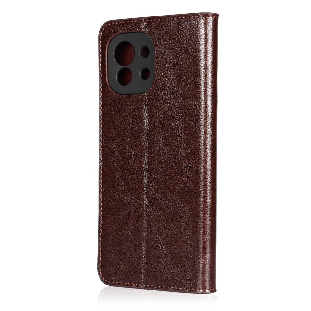 Crazy Horse Genuine Leather Wallet Phone Case Cover Stand for Xiaomi Mi 11 - Coffee-8