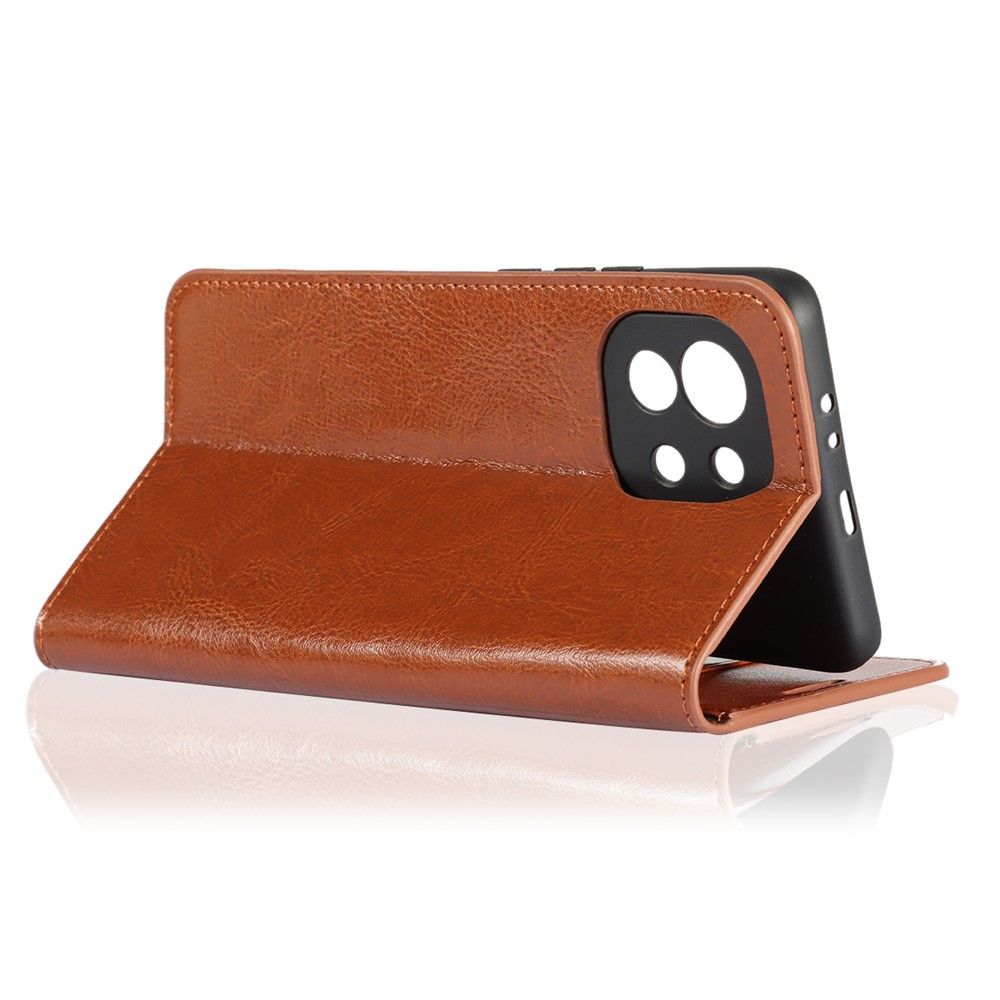 Crazy Horse Genuine Leather Wallet Phone Case Cover Stand for Xiaomi Mi 11 - Brown-5