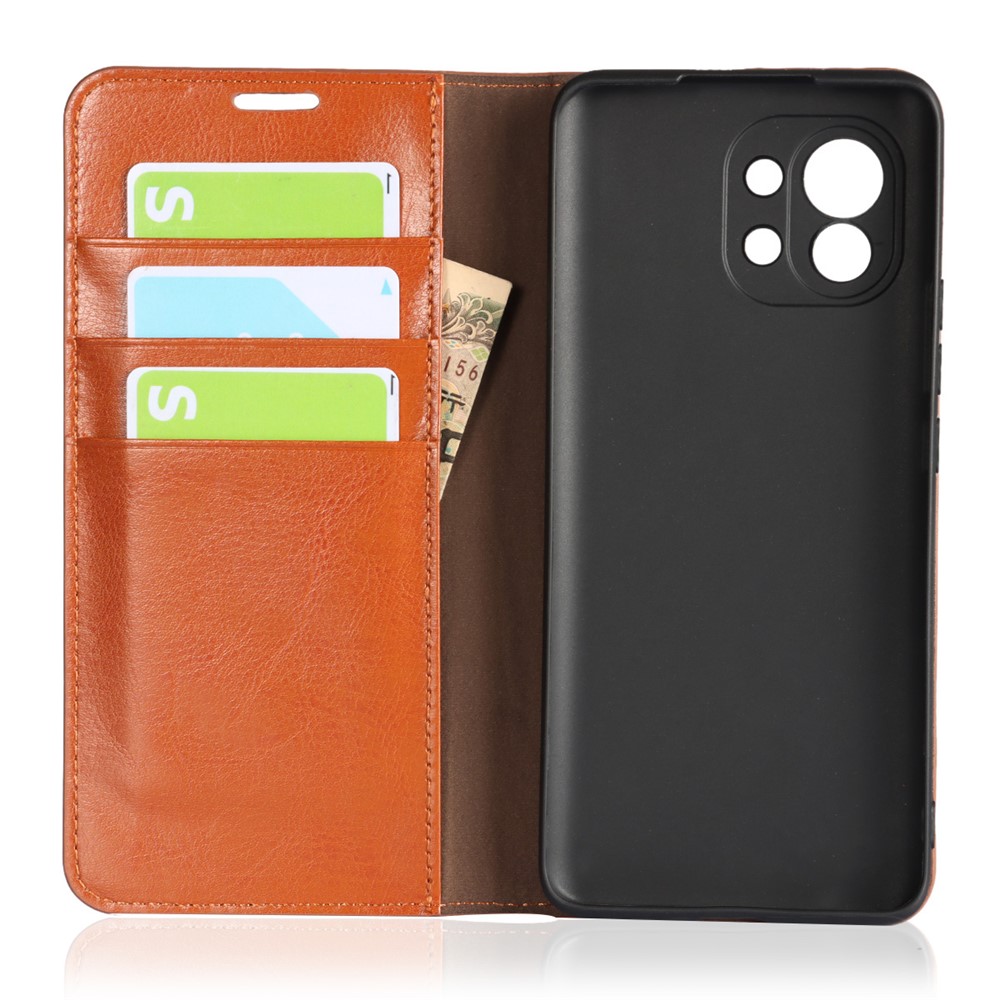Crazy Horse Genuine Leather Wallet Phone Case Cover Stand for Xiaomi Mi 11 - Brown-6