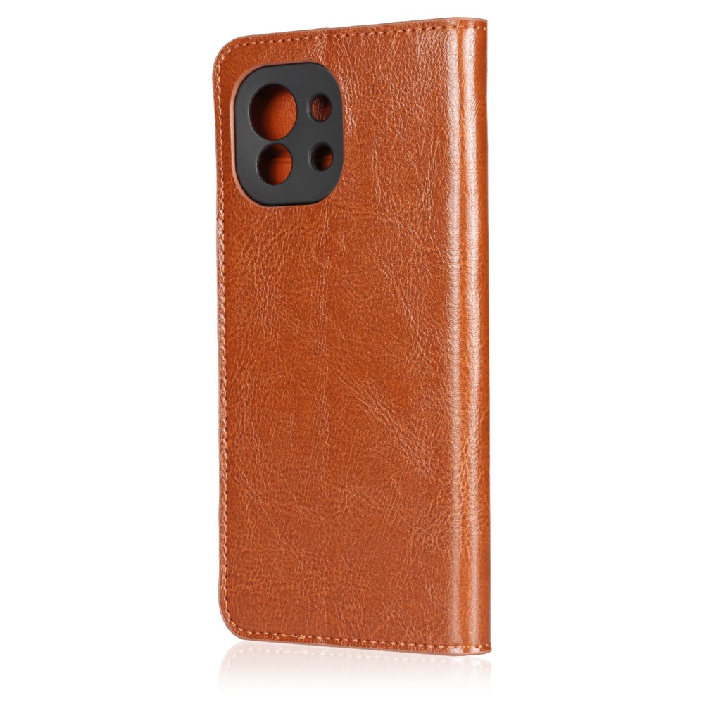 Crazy Horse Genuine Leather Wallet Phone Case Cover Stand for Xiaomi Mi 11 - Brown-8