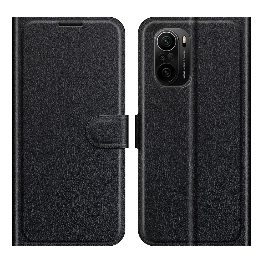 Litchi Texture Leather Phone Case Shell Wallet Stand for Xiaomi Redmi K40/K40 Pro - Black-1