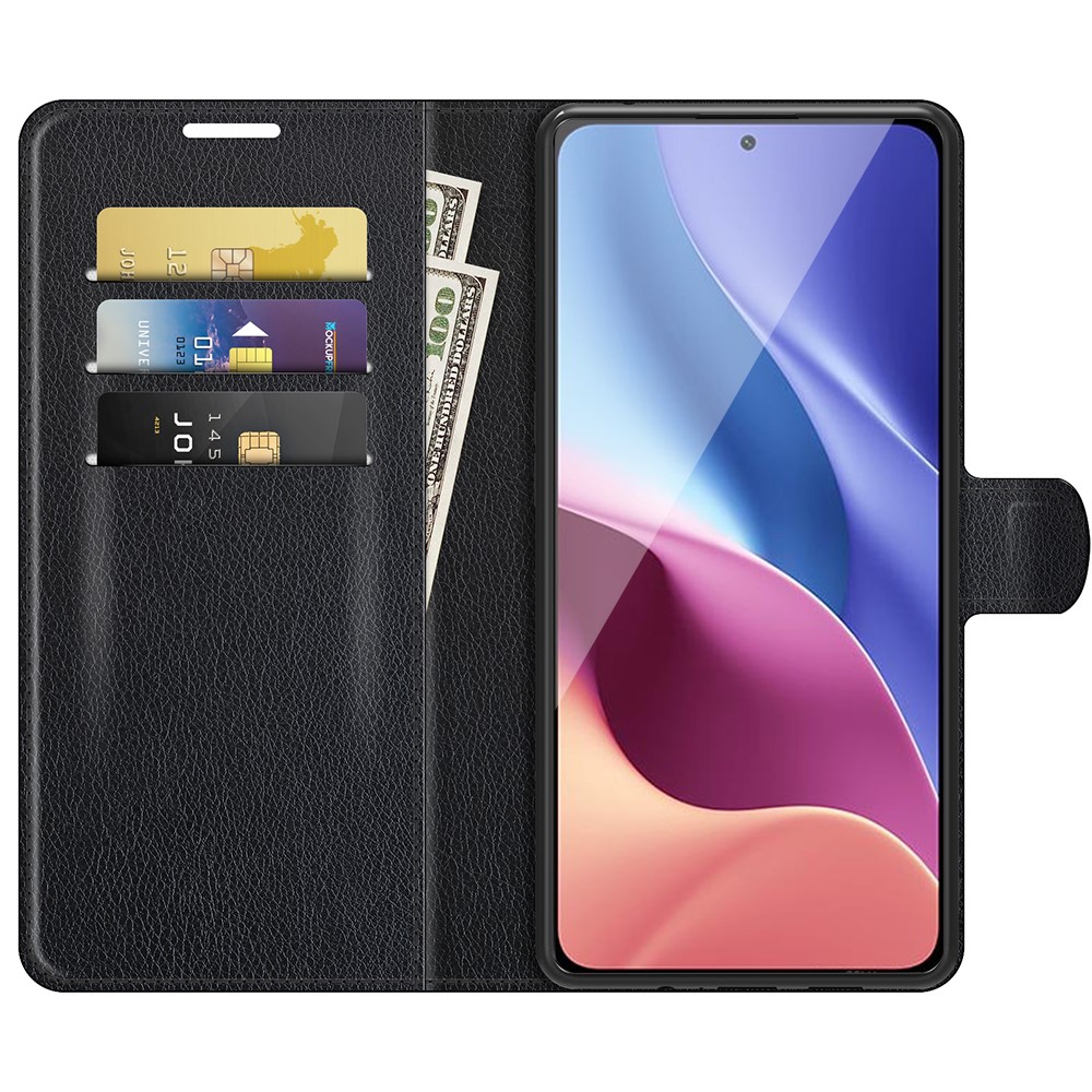 Litchi Texture Leather Phone Case Shell Wallet Stand for Xiaomi Redmi K40/K40 Pro - Black-2