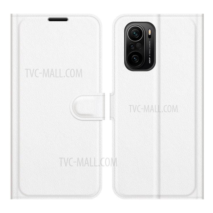 Litchi Texture Leather Phone Case Shell Wallet Stand for Xiaomi Redmi K40/K40 Pro - White-1
