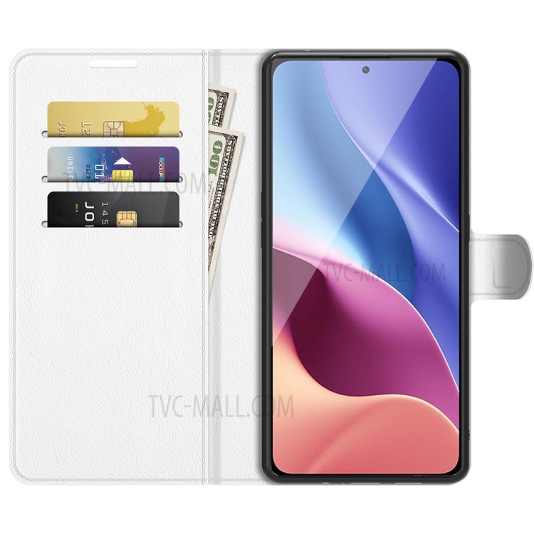 Litchi Texture Leather Phone Case Shell Wallet Stand for Xiaomi Redmi K40/K40 Pro - White-2