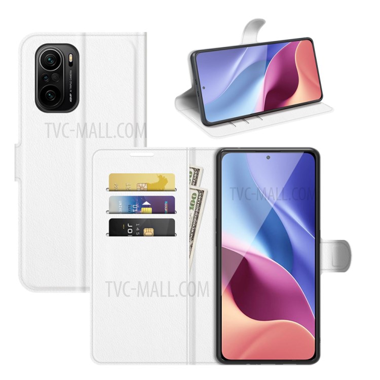 Litchi Texture Leather Phone Case Shell Wallet Stand for Xiaomi Redmi K40/K40 Pro - White-6