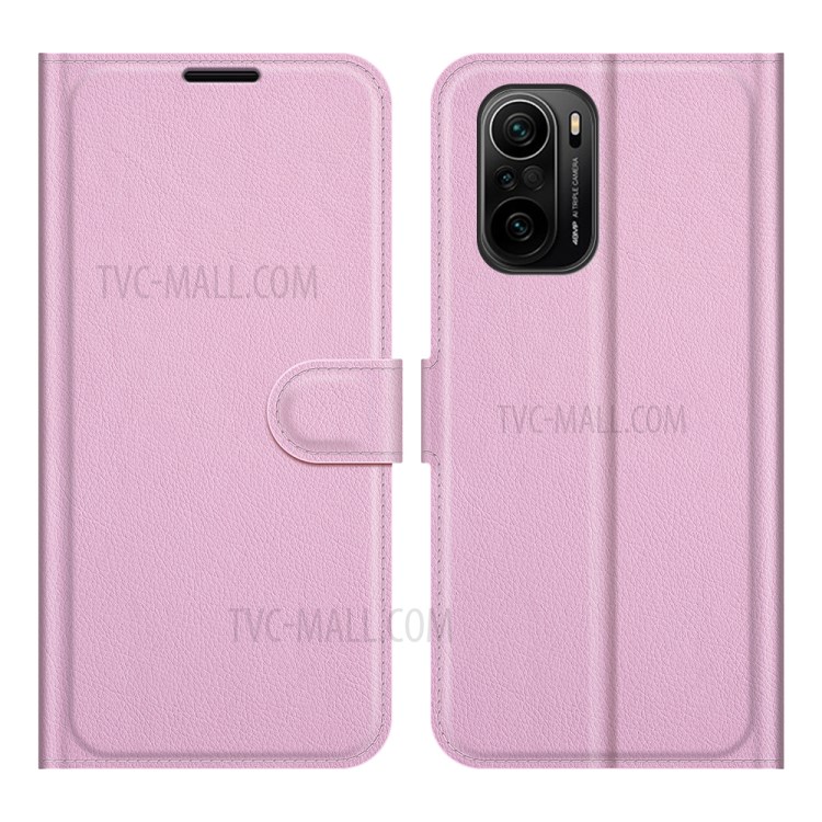 Litchi Texture Leather Phone Case Shell Wallet Stand for Xiaomi Redmi K40/K40 Pro - Pink-1