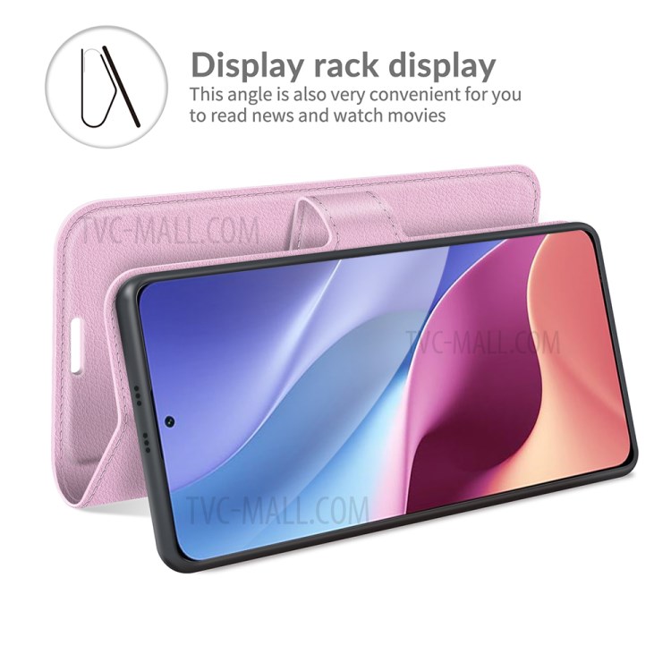Litchi Texture Leather Phone Case Shell Wallet Stand for Xiaomi Redmi K40/K40 Pro - Pink-4