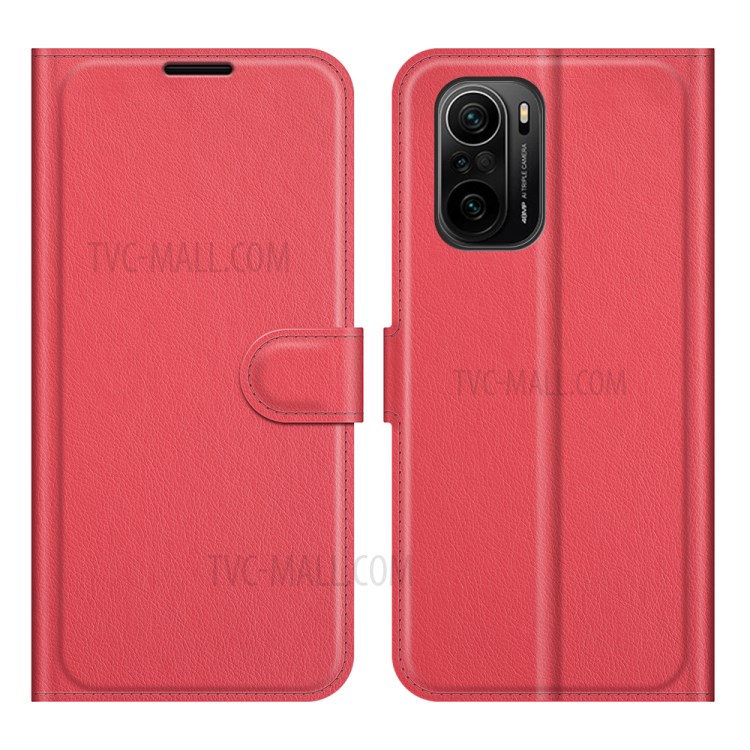 Litchi Texture Leather Phone Case Shell Wallet Stand for Xiaomi Redmi K40/K40 Pro - Red-1